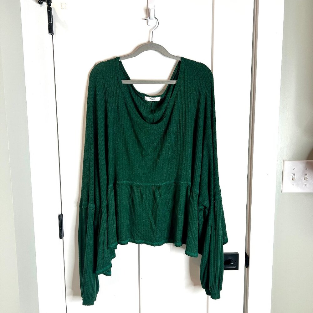 Talulah Forest Green Extreme Oversized Slouchy Boho Waffle Knit Thermal Top Med